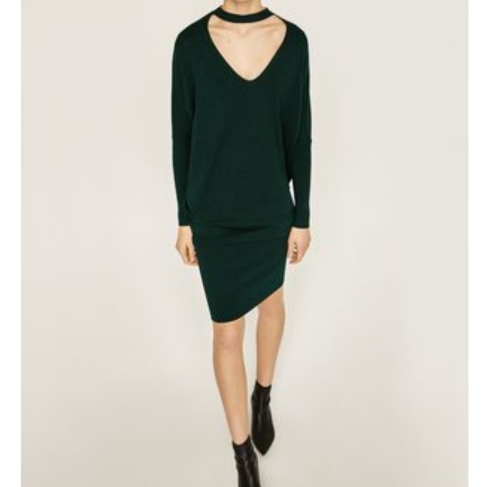 Zara V neck choker sweater dress